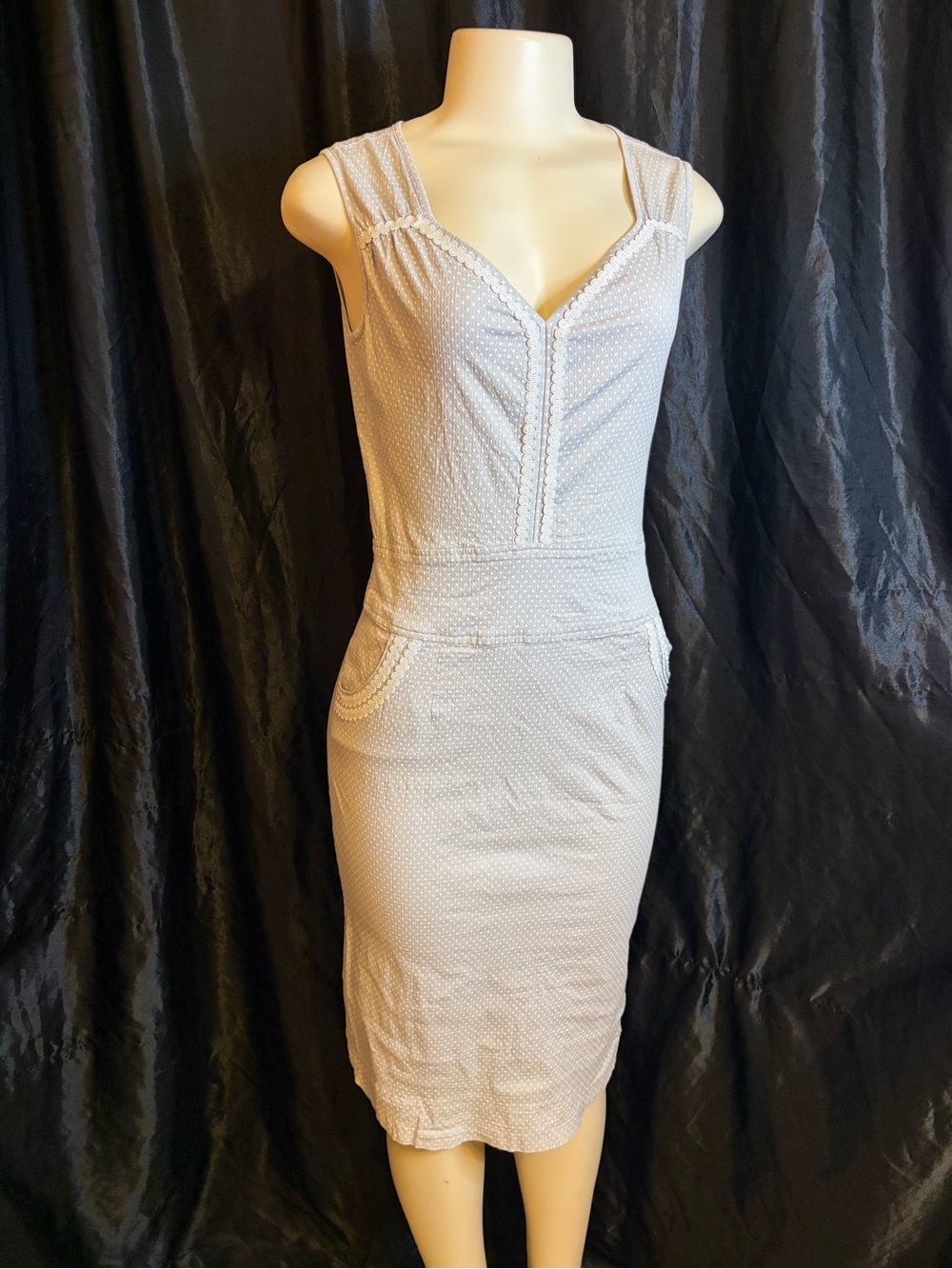 Bettie Page Cream Sleeveless Polka Dot Midi Dress